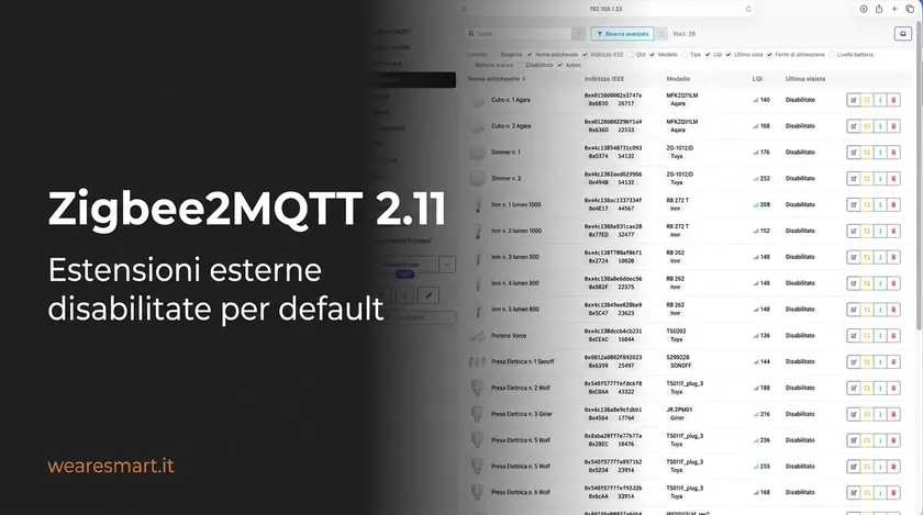 Zigbee2MQTT 2.11: estensioni esterne JS disabilitate per default
