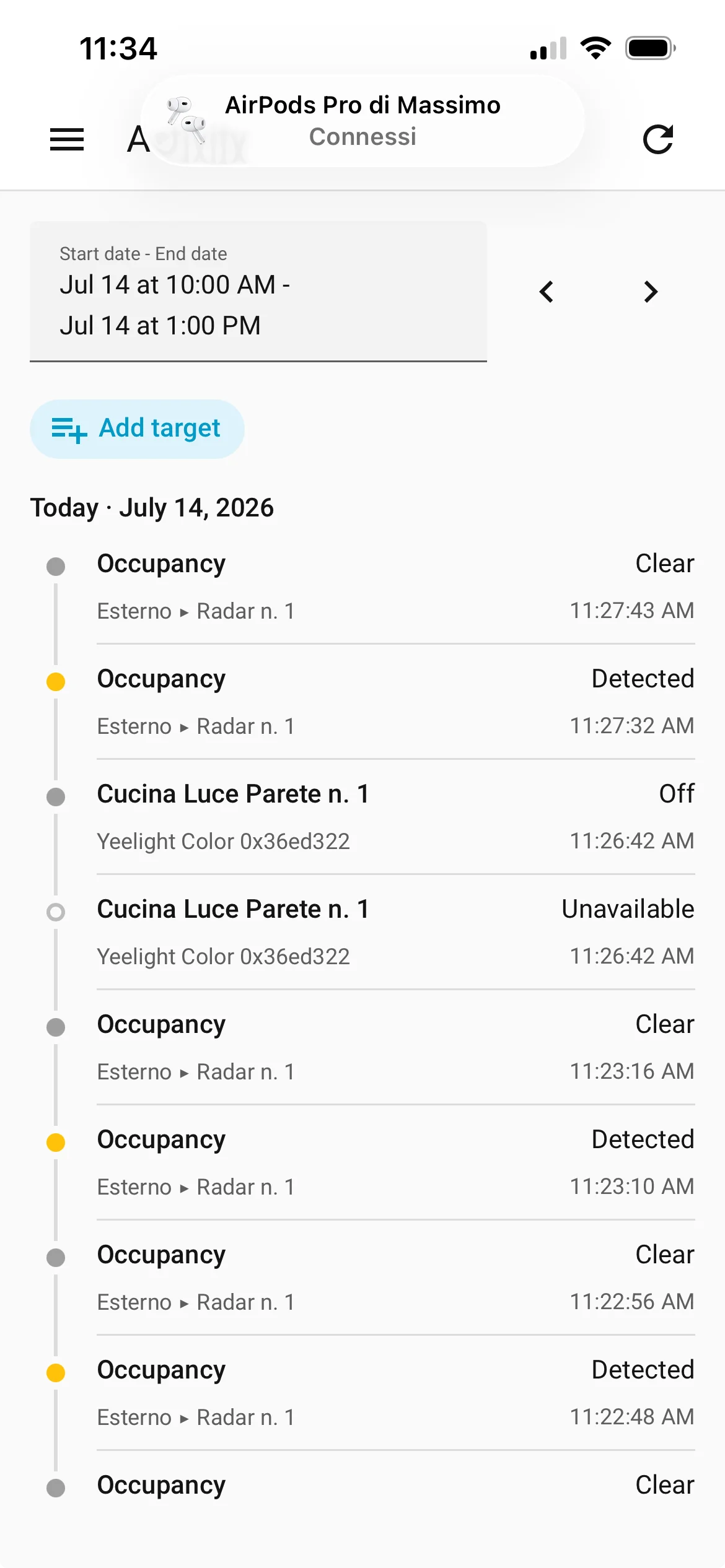 Timeline Attività di Home Assistant nell'app mobile