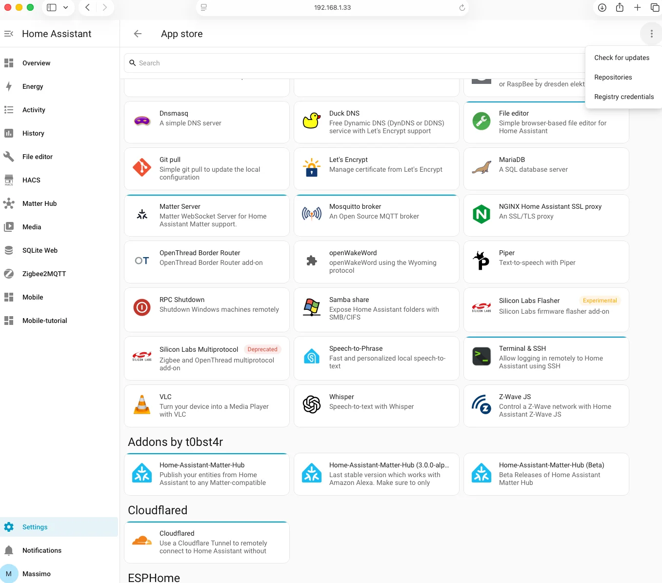 Aggiunta del repository community per l'app Cloudflared in Home Assistant