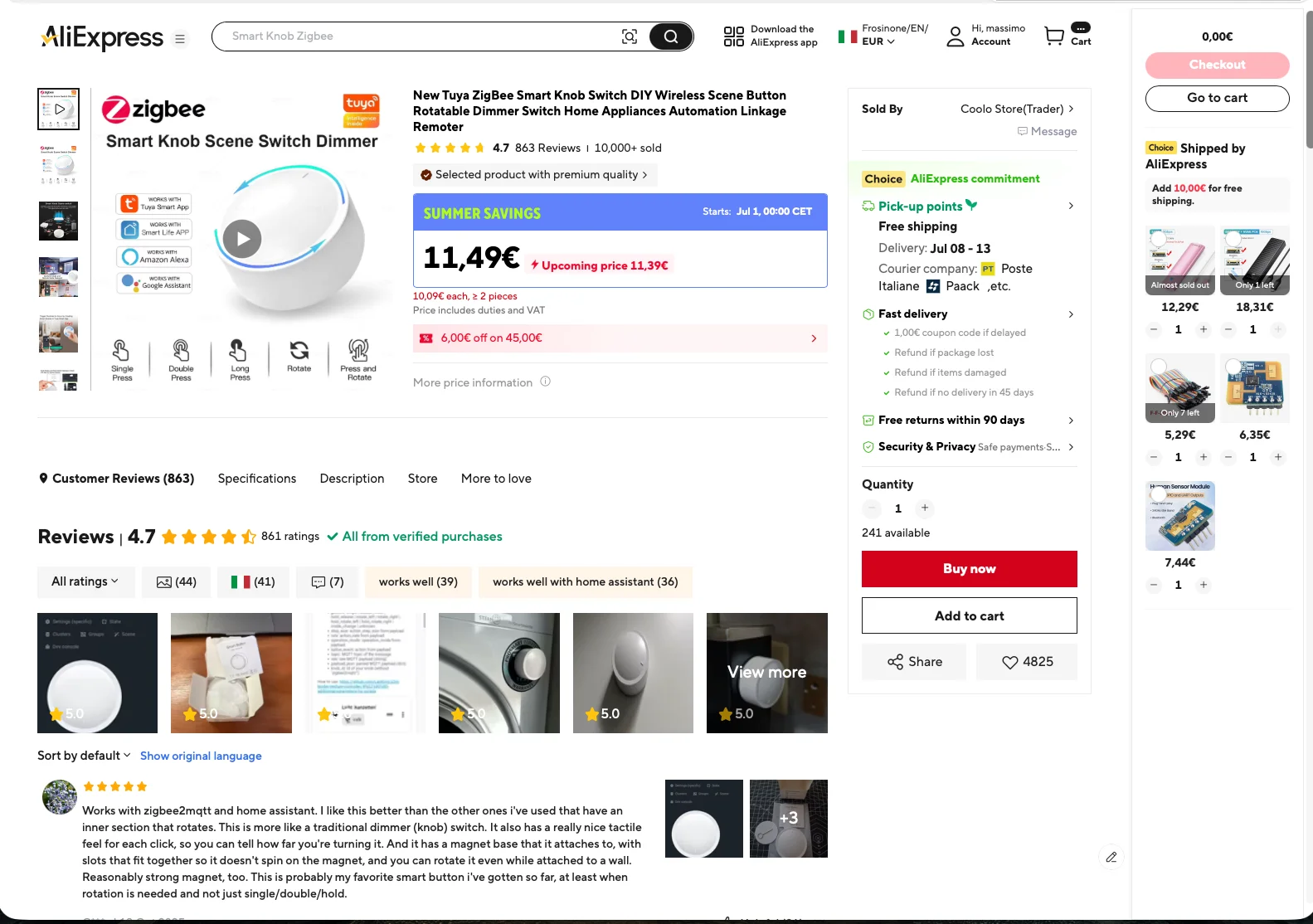 Prezzo attuale del Tuya Smart Knob su AliExpress