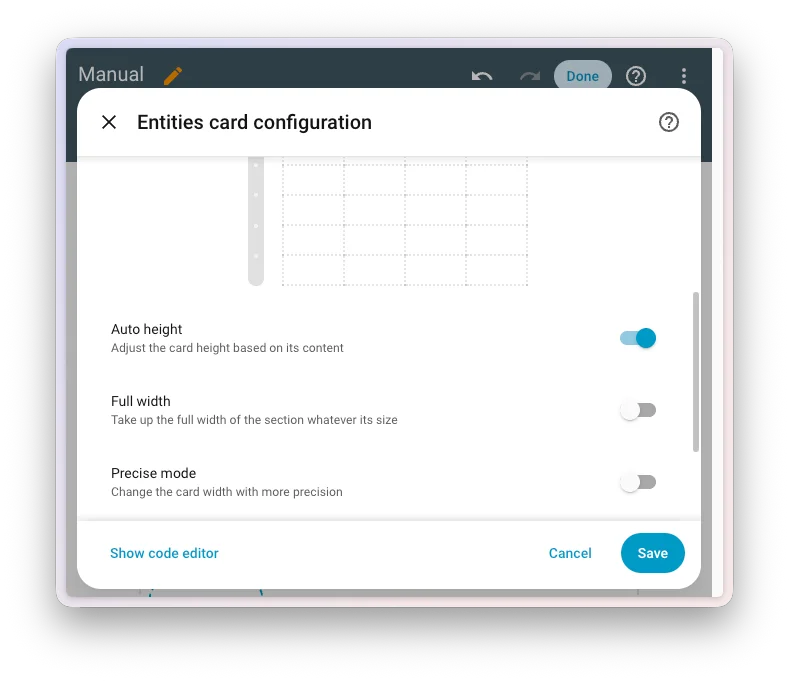L'opzione Auto height nell'editor di layout delle card in Home Assistant