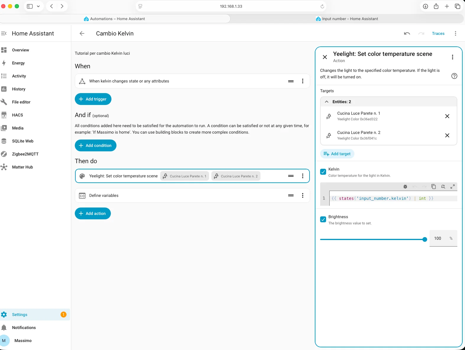 Automazione Cambio Kelvin completa in Home Assistant