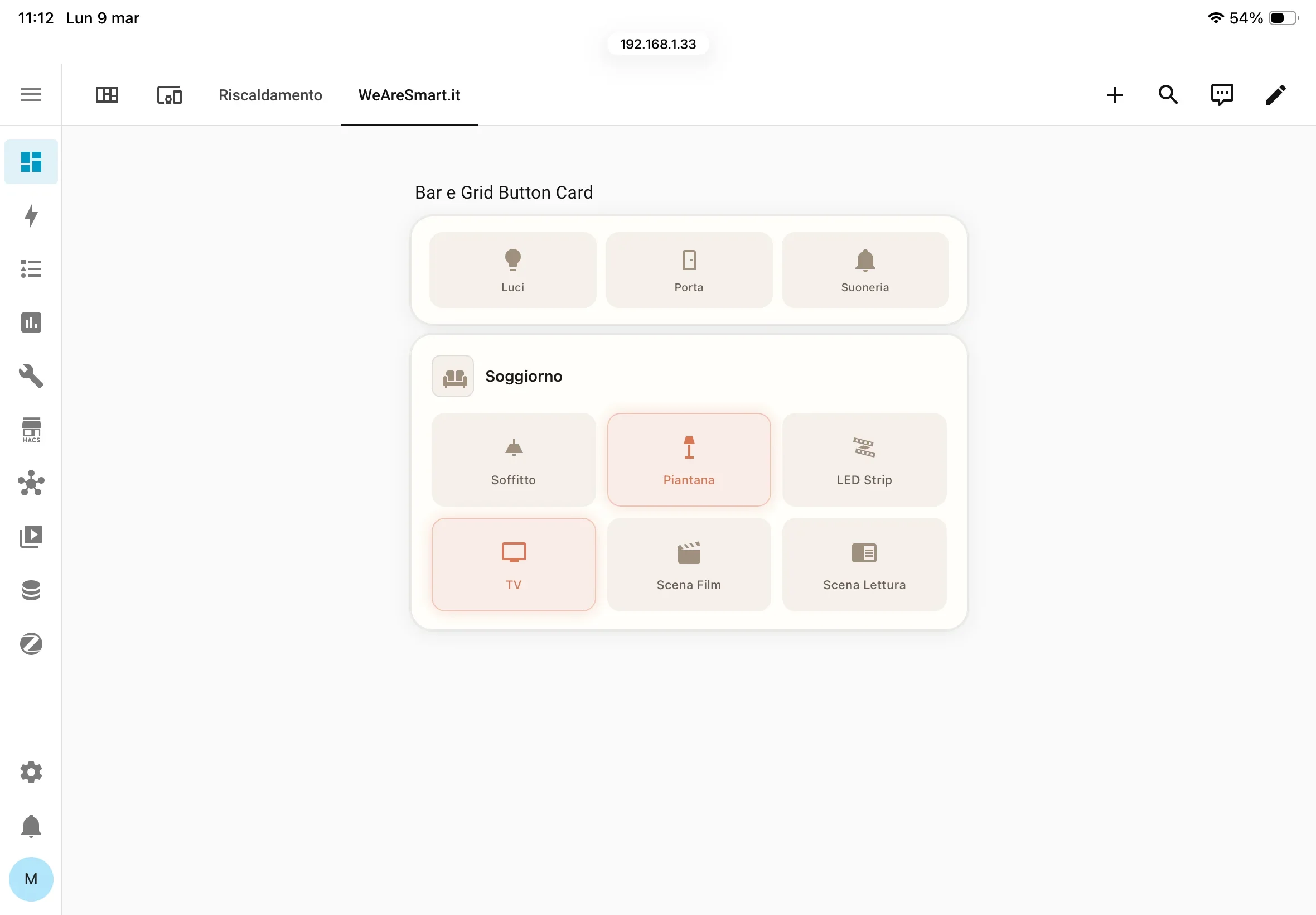 WeSmart Buttons Bar Card e Grid Card per Home Assistant