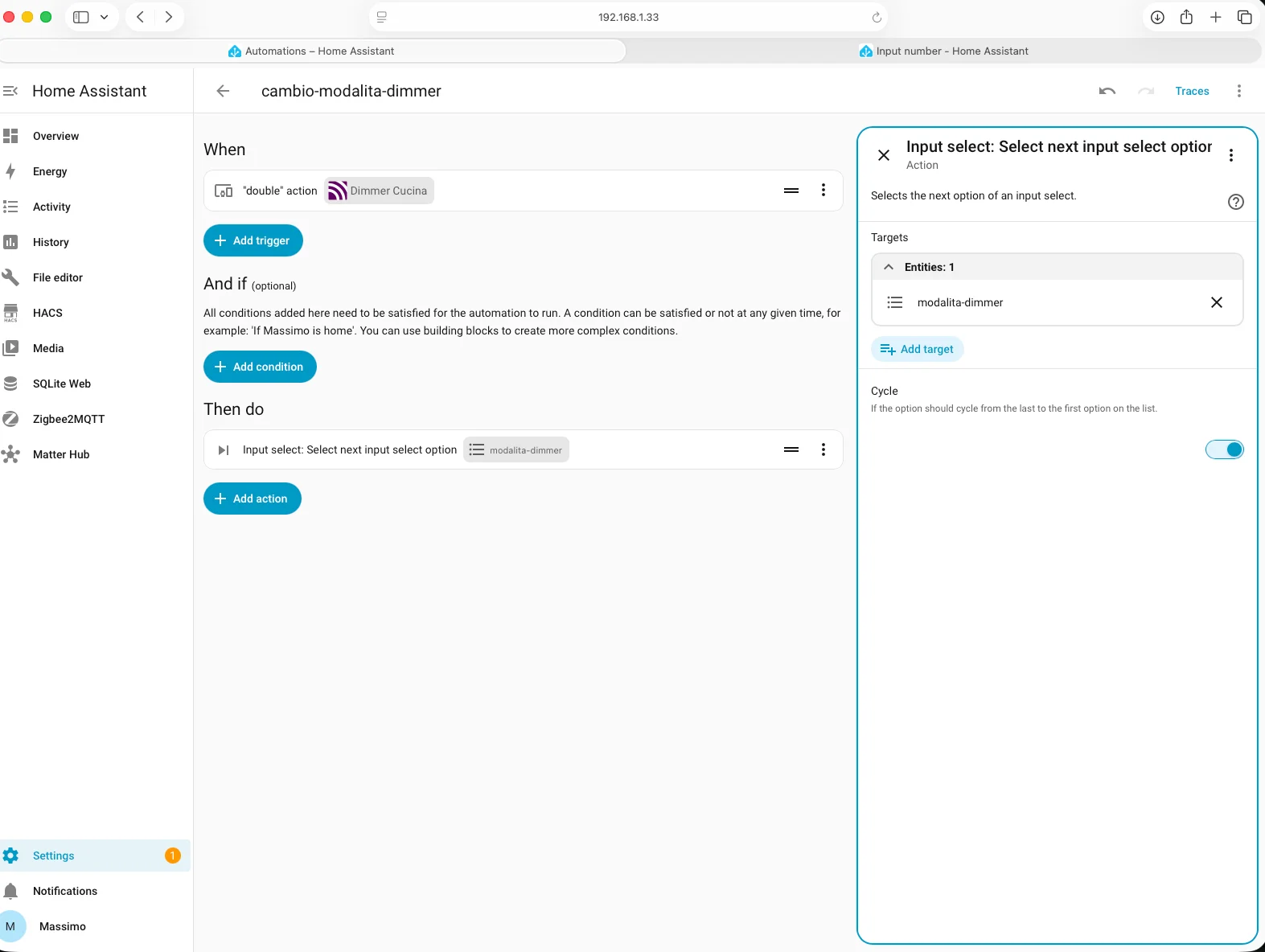 Automazione cambio modalità knob con doppio click