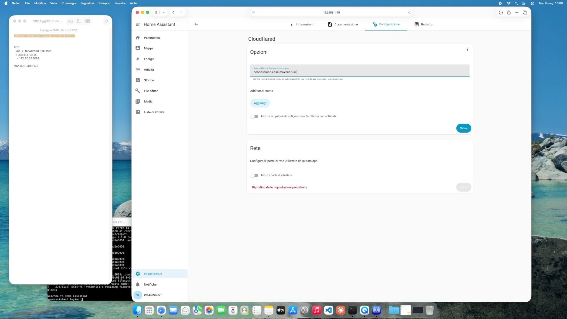 Configurazione del tunnel: external_hostname con il sottodominio scelto