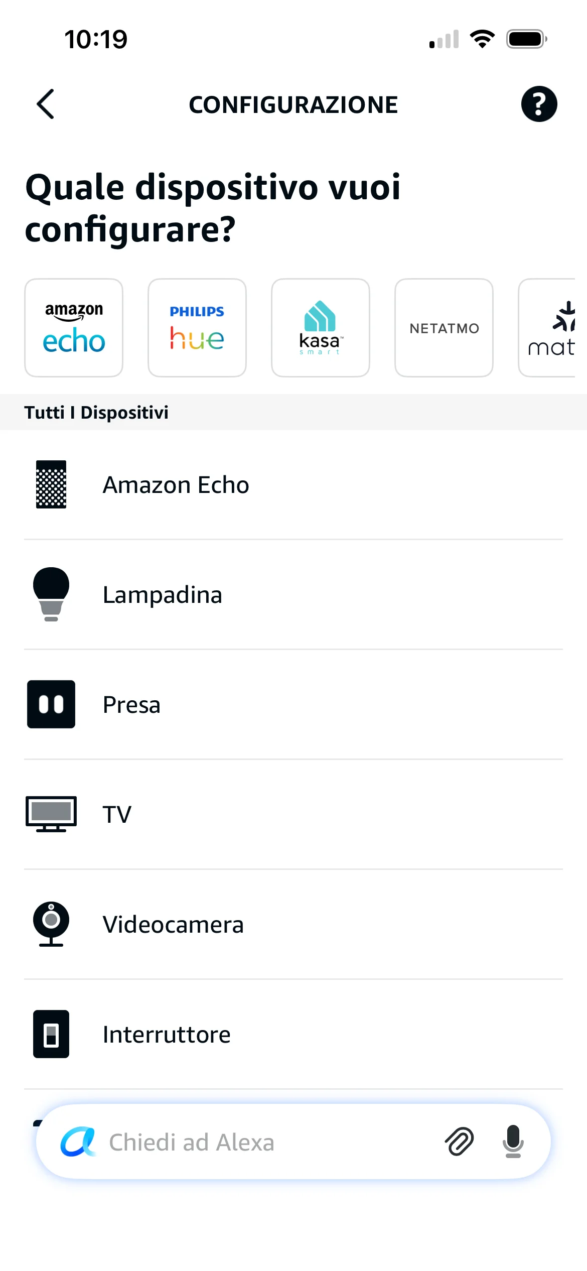 Dispositivi collegati all'app Alexa da reintegrare in Home Assistant