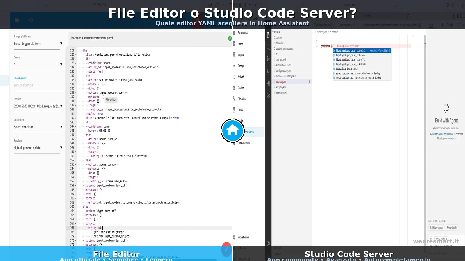 Confronto File Editor e Studio Code Server su Home Assistant