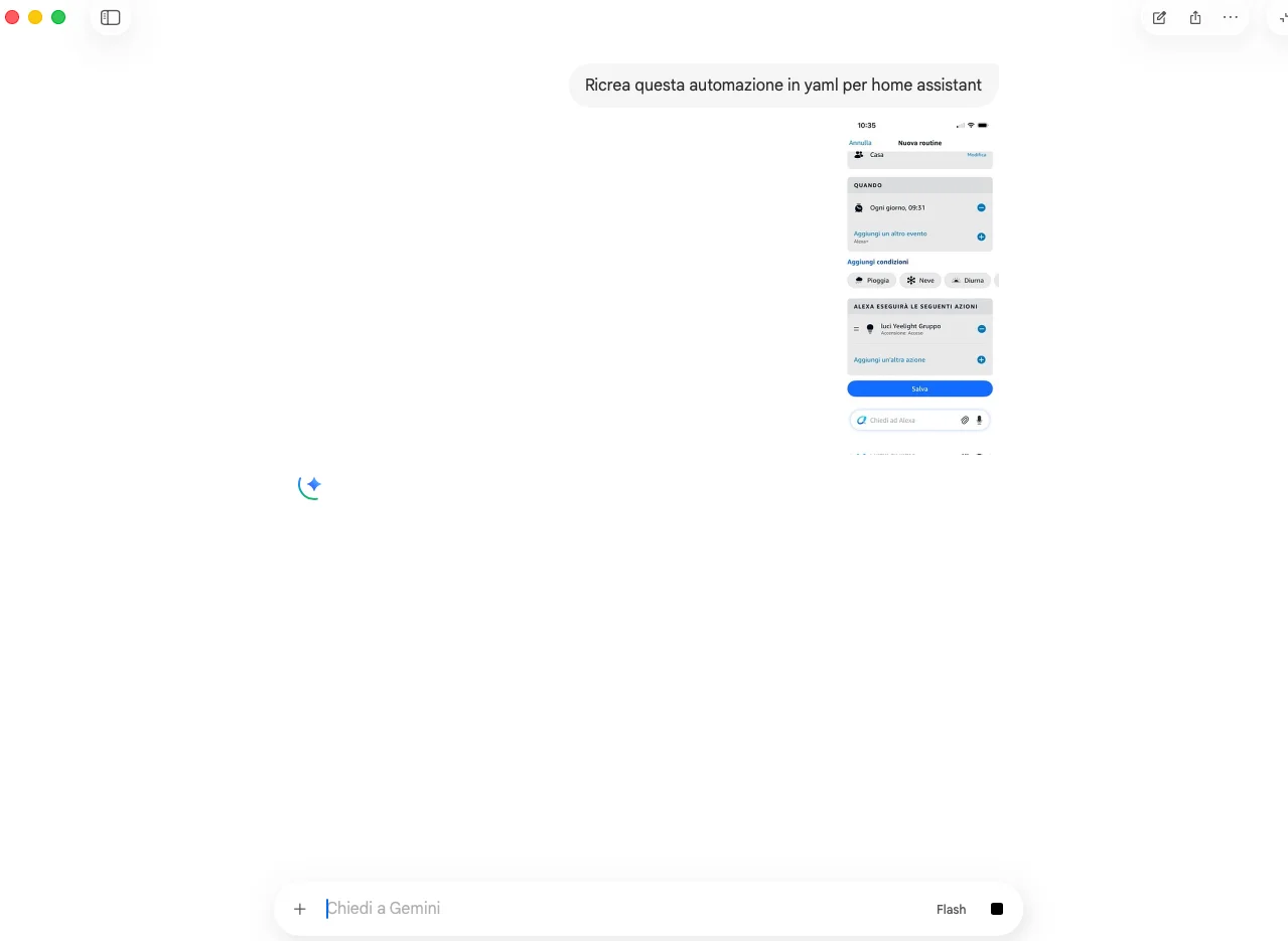 Prompt fornito a Gemini con screenshot della routine Alexa