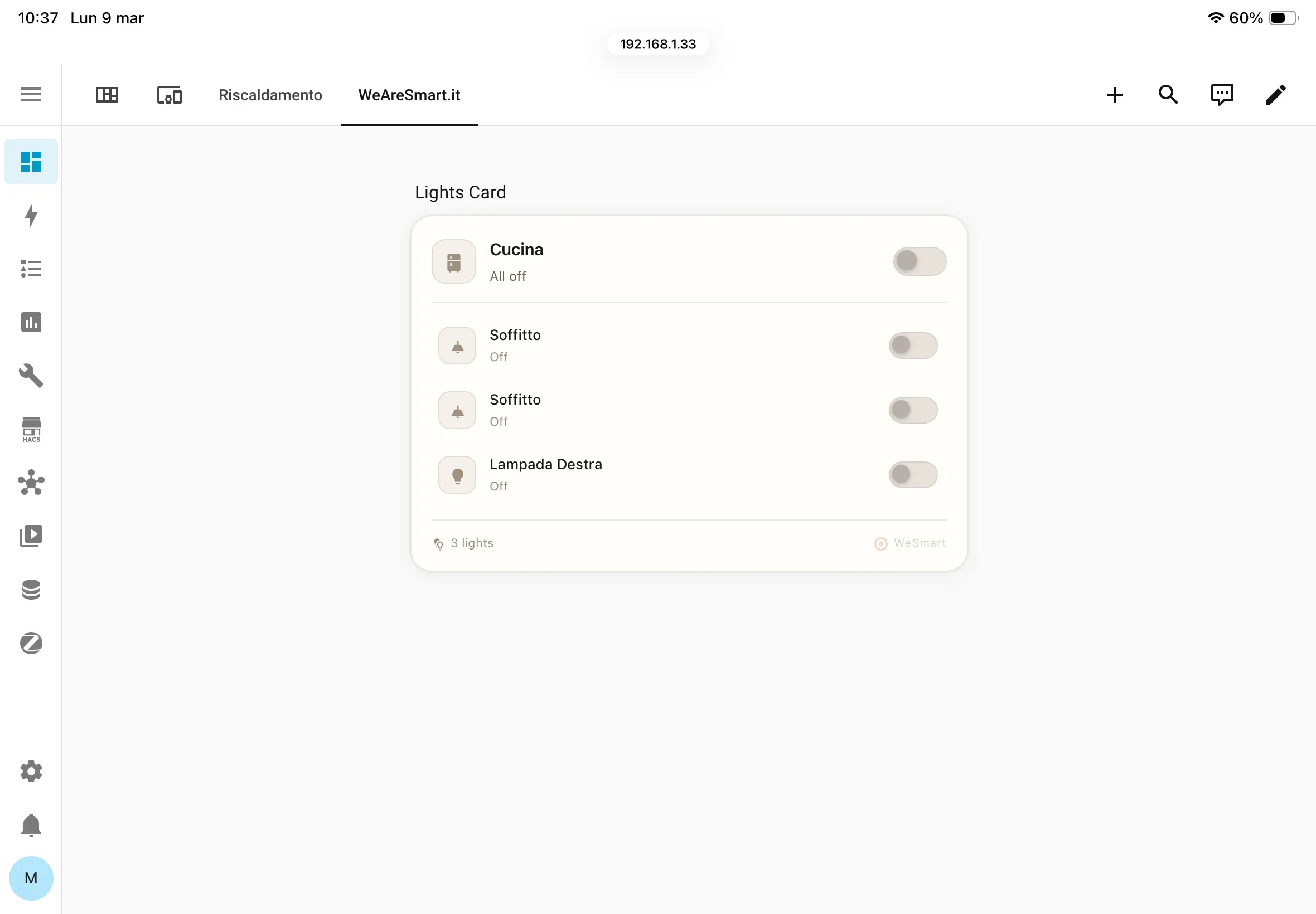 WeSmart Lights Card per Home Assistant - gestione luci multiple