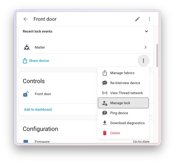 Il gestore utenti del lucchetto Matter in Home Assistant