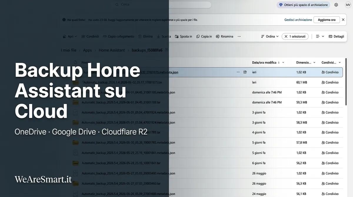 Backup Home Assistant su cloud: OneDrive, Google Drive e R2