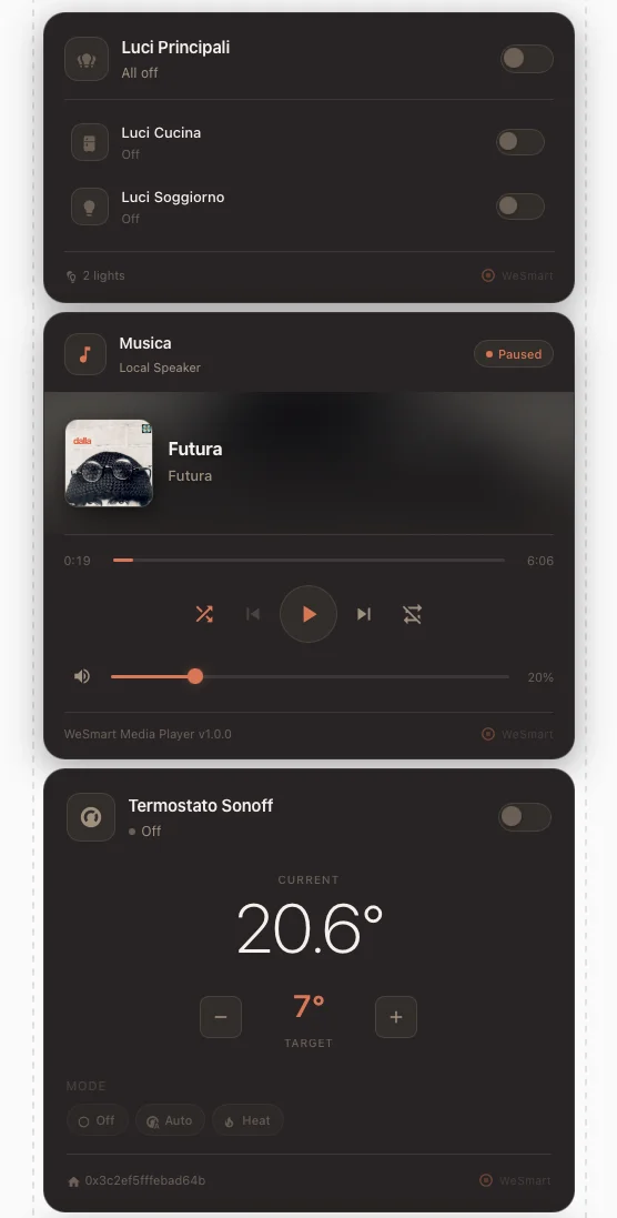 Fascia pomeriggio: clima, luci e media player