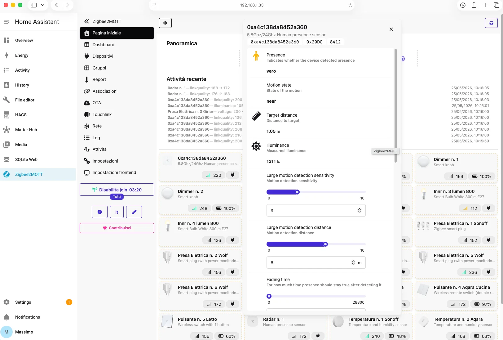Wenzhi WZ-M100 riconosciuto e accoppiato in Zigbee2MQTT