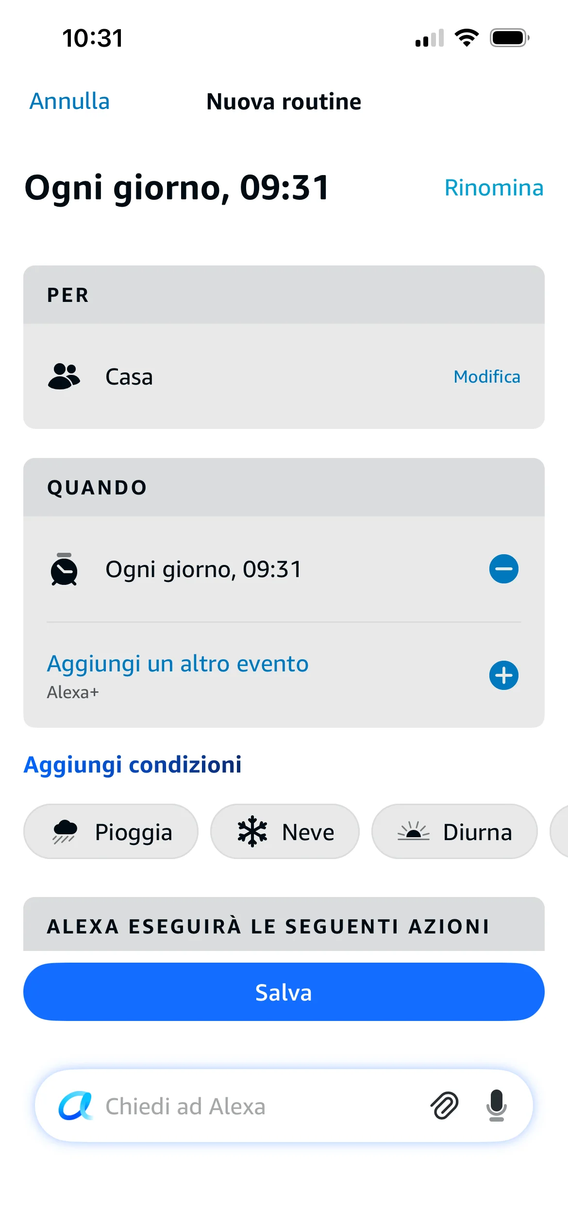 Routine Alexa originale da ricreare come automazione Home Assistant