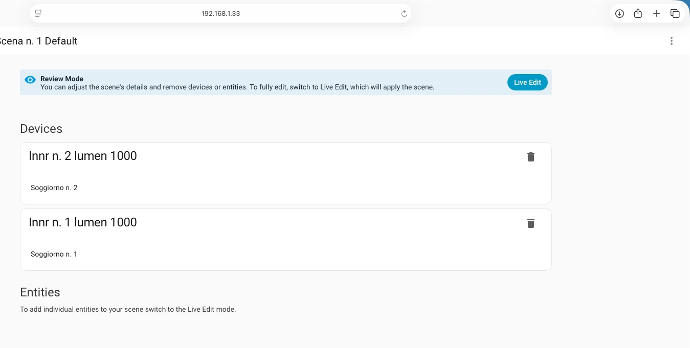 Modalità revisione dell'editor scene di Home Assistant