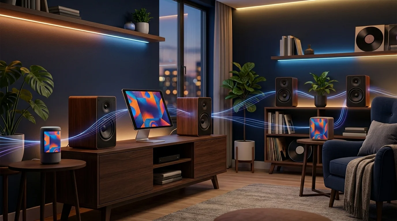 Demo Sendspin con speaker sincronizzati e cover art album