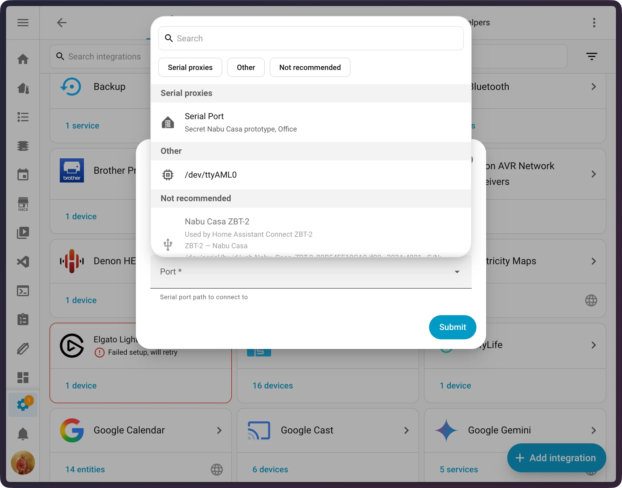 Il nuovo selettore delle porte seriali: porte locali e proxy ESPHome remoti nella stessa lista