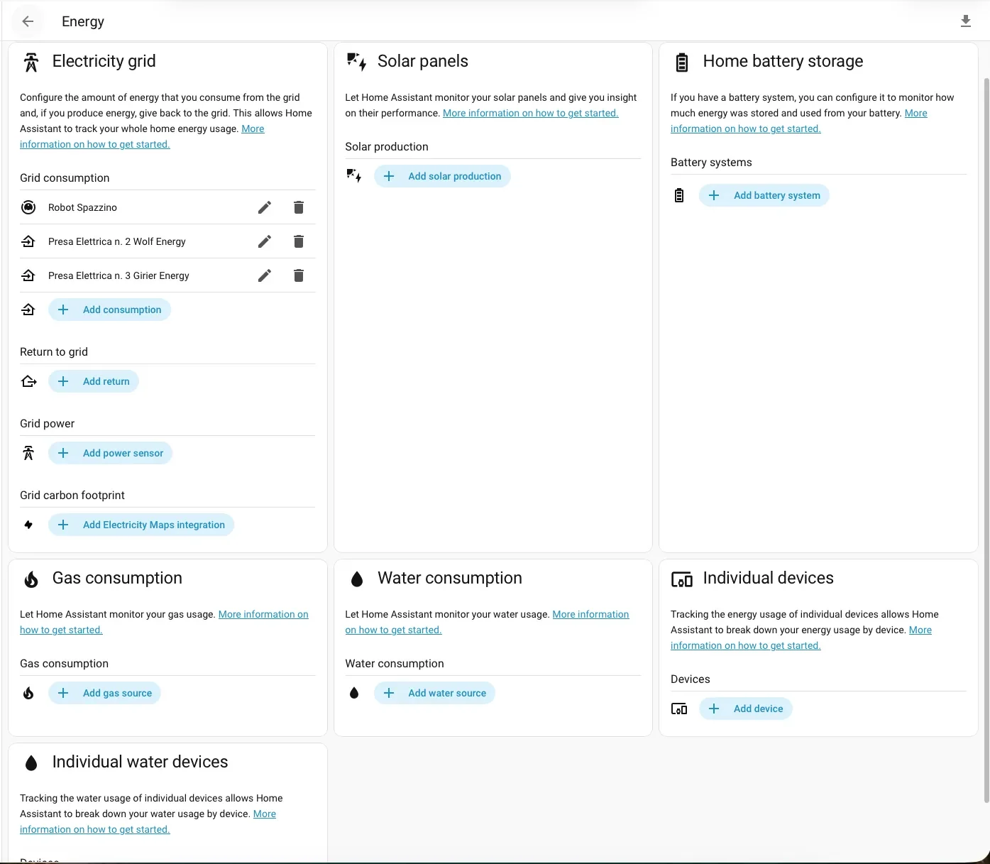 Modifica della configurazione dell'Energy Dashboard di Home Assistant