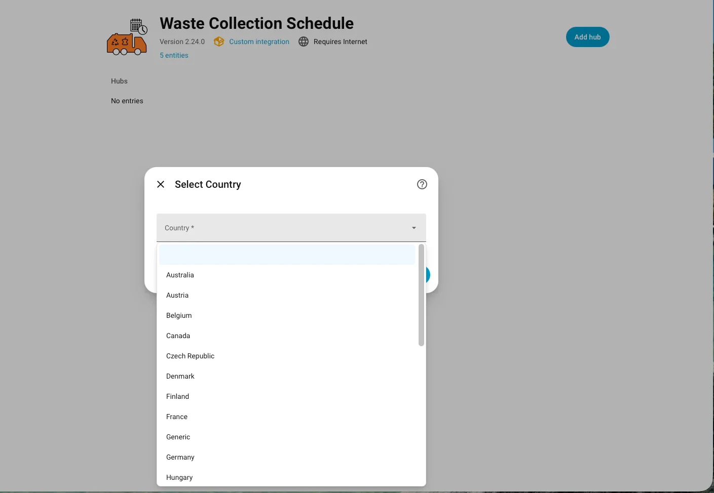 Selezione paese Italia in Waste Collection Schedule Home Assistant