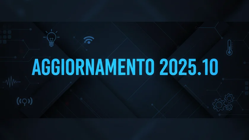 Home assistant aggiornamento 2025.10 scitto su sfondo blu