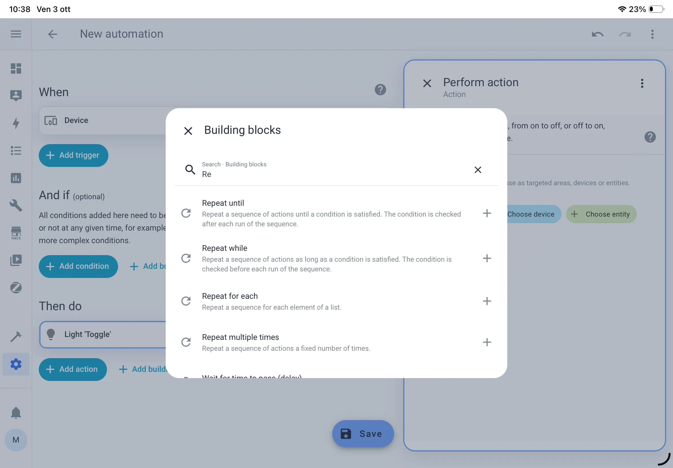Schermata editor  home assistant di blocchi