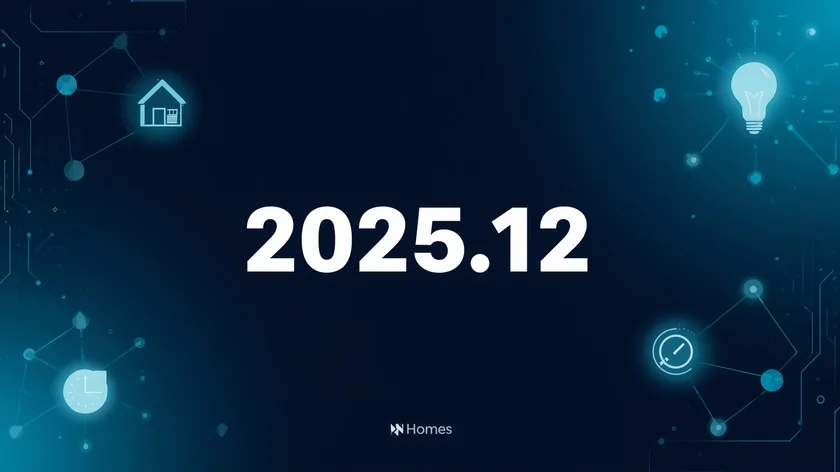 Home assistant aggiornamento 2025.12 scitto su sfondo blu tecnologico