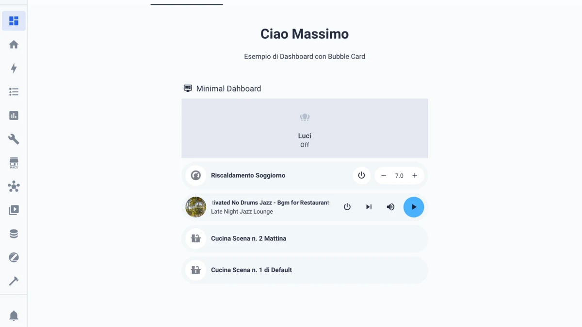 Dashboard di esempio Bubble Card
