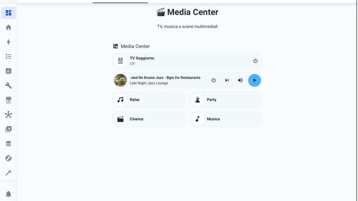 Dashboard per media center con bubble card