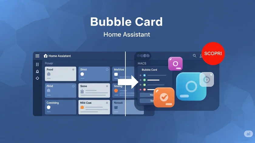 immagine divisa in due con dashboard prima e dopo aver installato bubble card