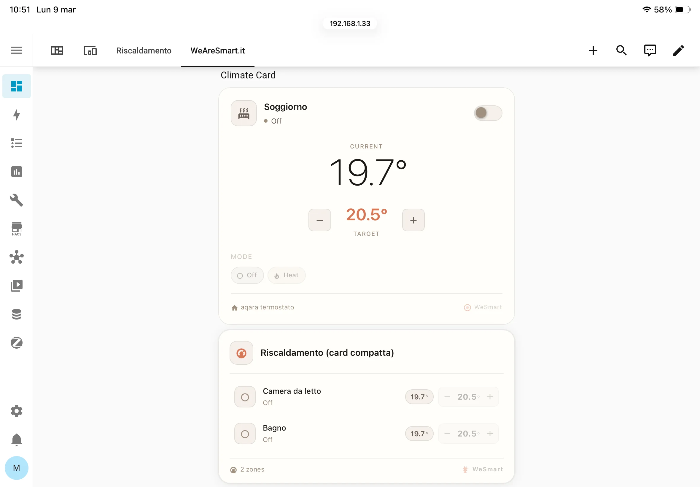 WeSmart Climate Card e Climate Compact Card per Home Assistant