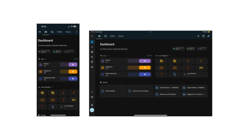 Dashboard di Home Assistant Software su ipad e iphone