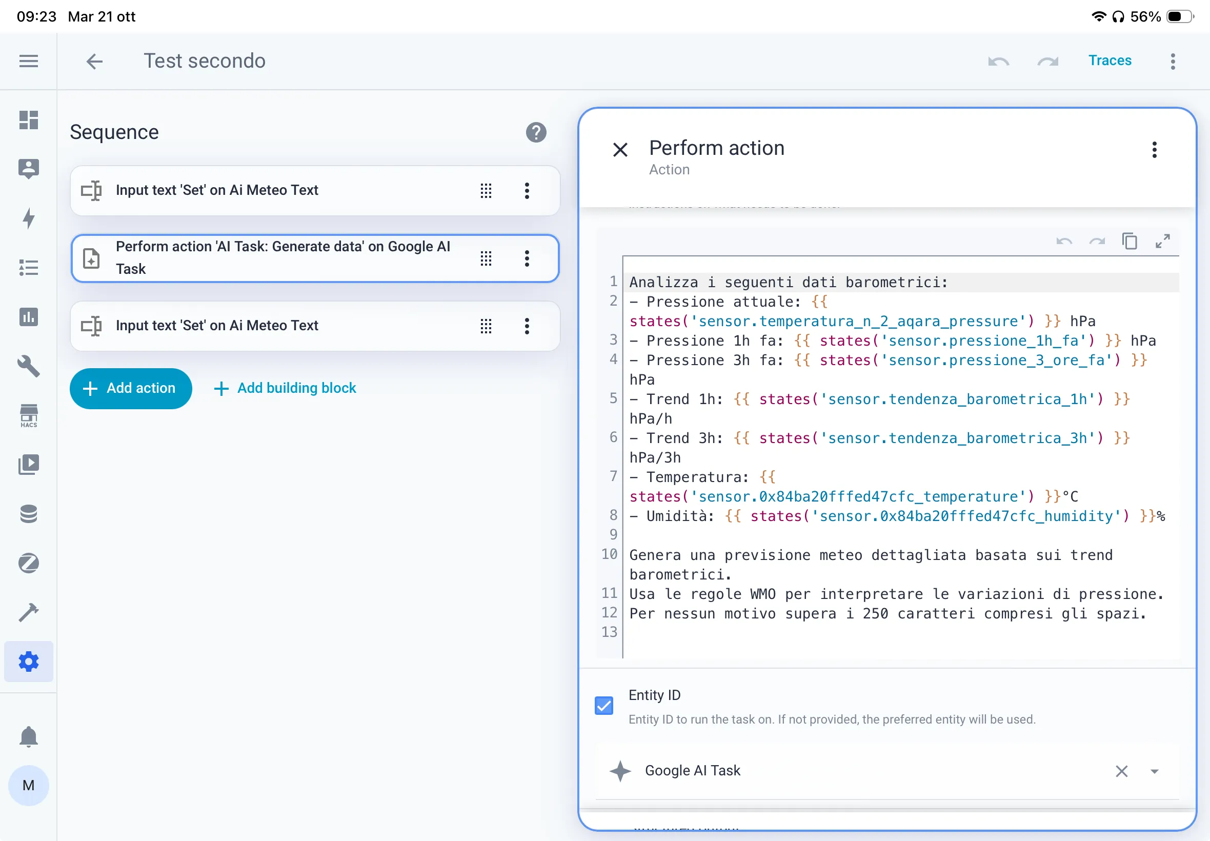 Editor home assistant di Script Meteo Gemini Ai