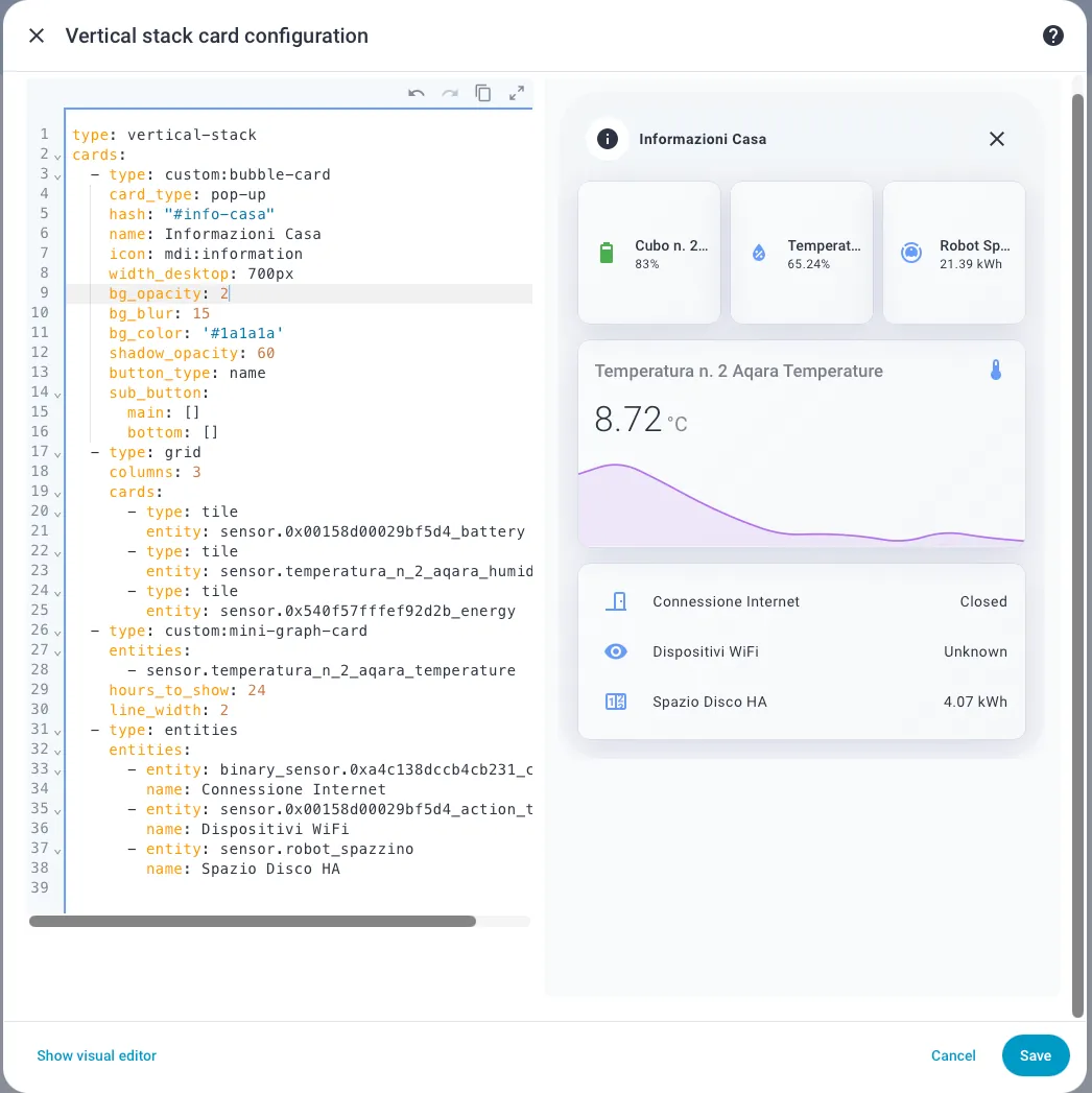 Esempio pop-up controllo luci stanza