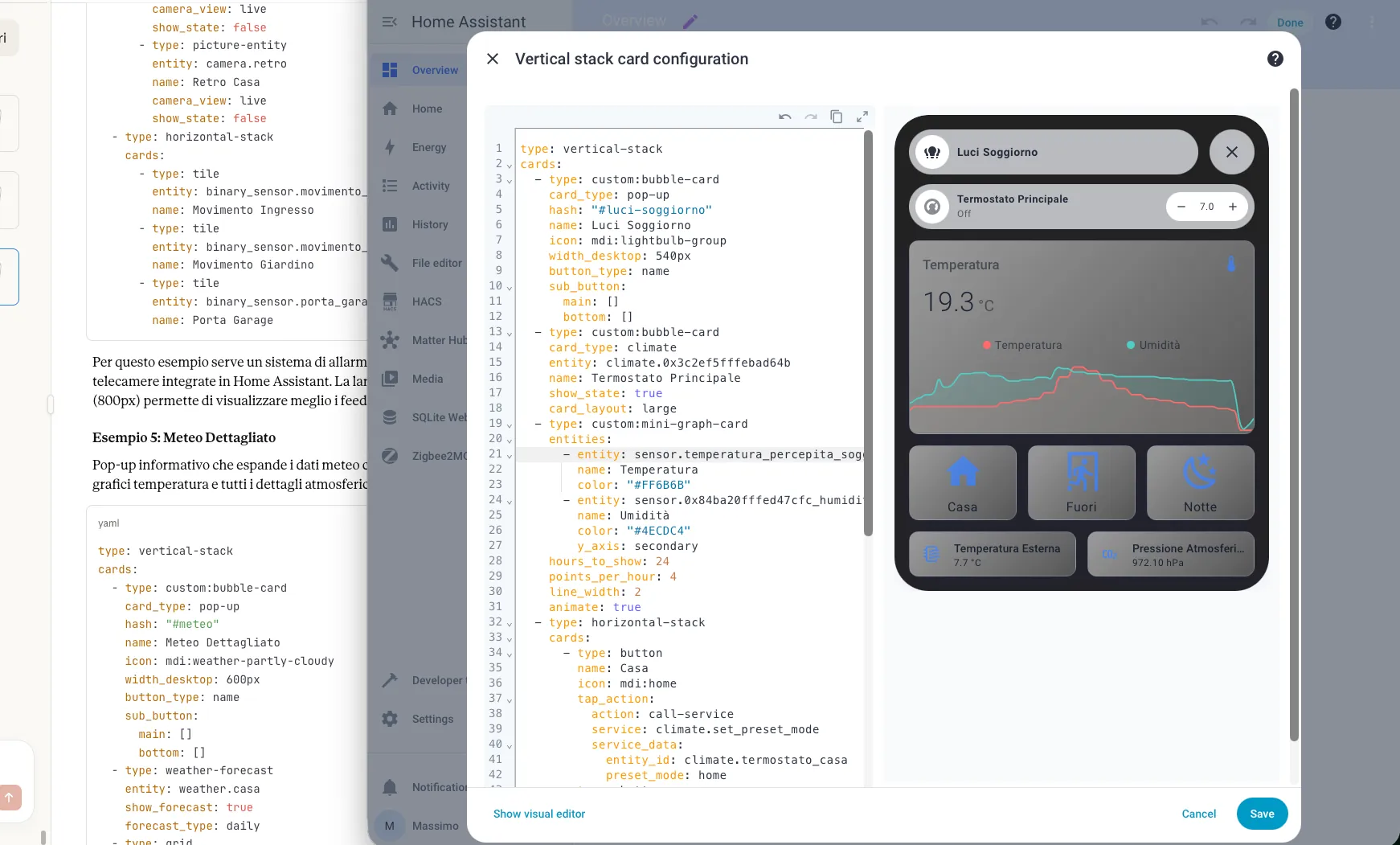 Esempio pop-up meteo dettagliato