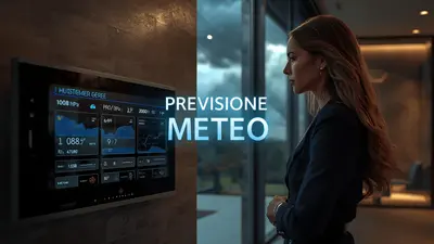 Donna che consulta un terminale con Home Assistant Meteo