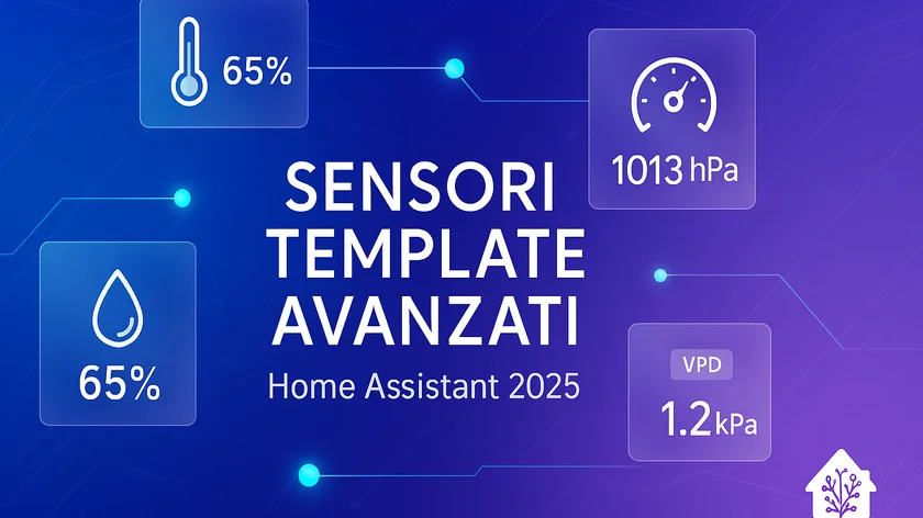 Scritte di vari sensori, temperatura umidità confort su sfondo blu