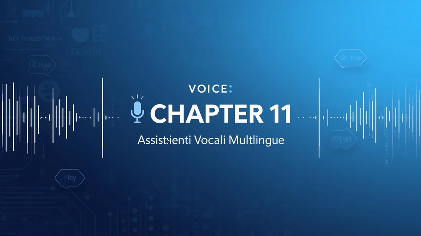 Scritta su sfondo blu Voice Assistant 11. Assistente Multilingue