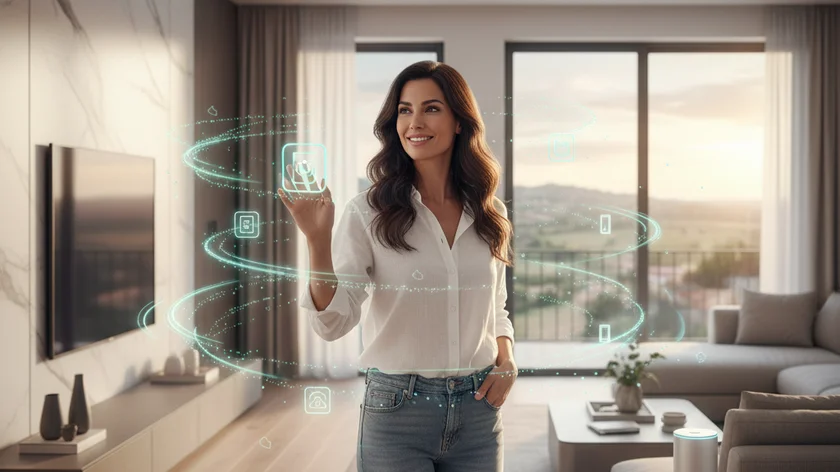 Giovane donna che interagisce con una intelligenza Artificiale